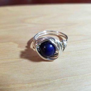 Blue Lapis Silver Wrap Ring Size 7